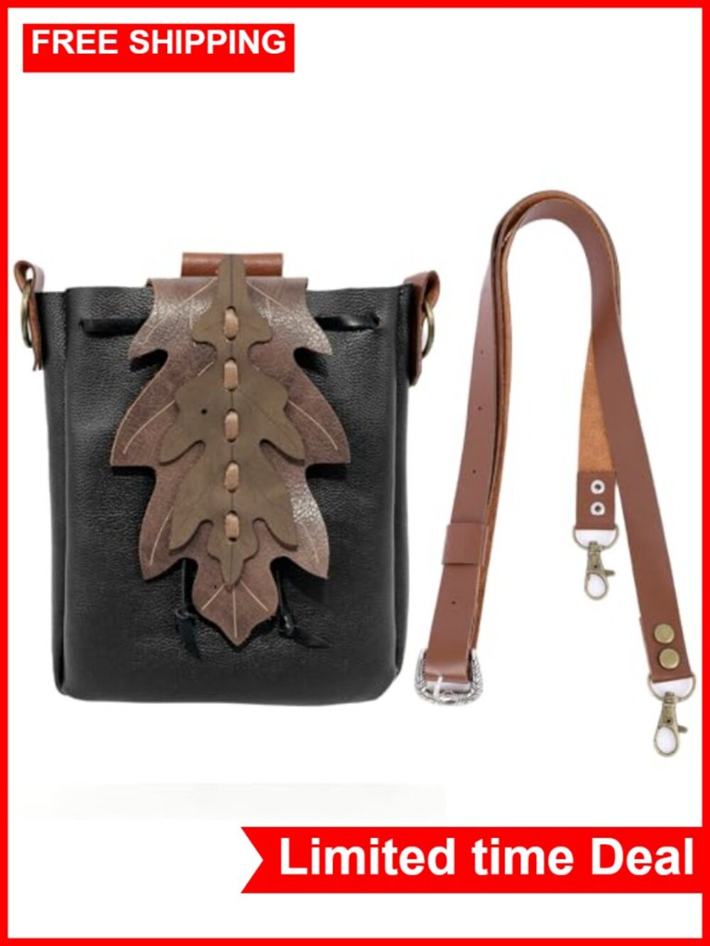 Faux Leather Medieval Drawstring Shoulder Bag Belt Pouch Renaissance Waist Pack